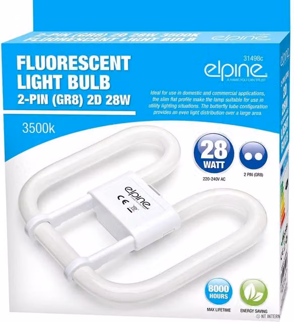 BARGAINS-GALORE Set of 2 White 28W 2-Pin Fluorescent Compact Slim Design Light Bulbs
