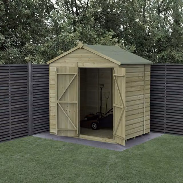Forest Garden Shiplap Apex Wooden Garden Shed with Double Doors, W: 152.4 cm, D: 213.36 cm, H: 213.36 cm
