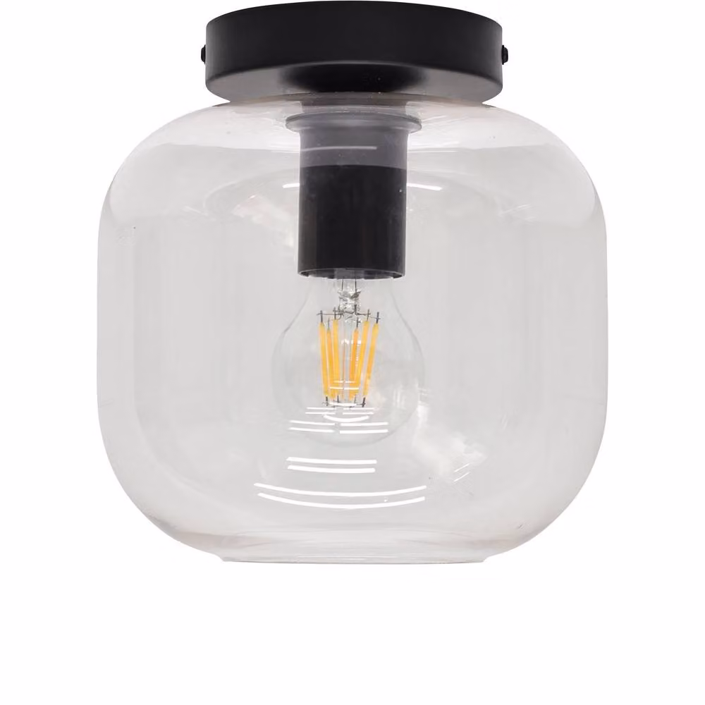 First Choice Lighting Bletch Set of 2 Modern Round Ceiling Light Fittings with Transparent Glass and Black Metal Finish – 2