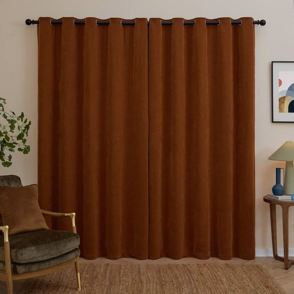 Furn Soft Chenille Blackout Eyelet Curtain Pair in Orange, Width: 229 cm, Drop: 183 cm – 2