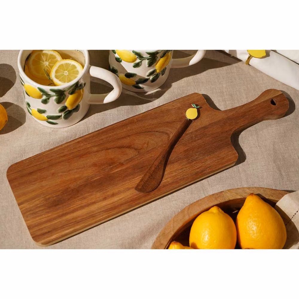 Hestia Rectangular Solid Wood Oblong Serving Board with Handle in Brown – 2