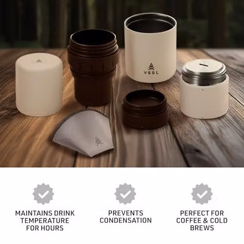 VSSL Nest Pour Over Coffee Kit with Two Double Walled Mugs, Beige – 3