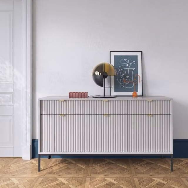 Abakus Direct Modern Glossy Sideboard in Grey, Black and Gold