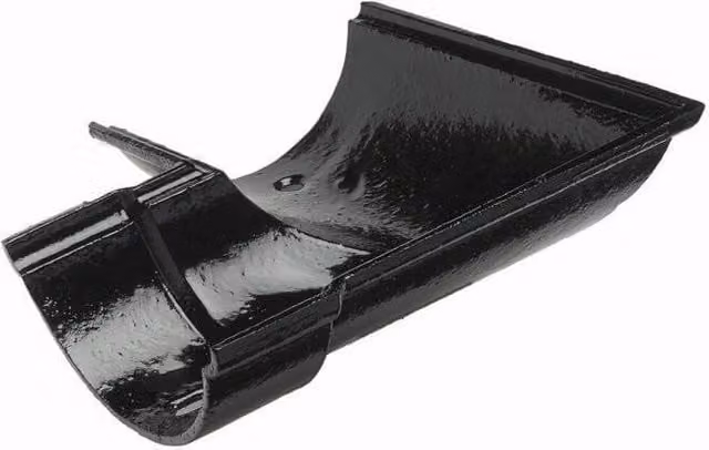 Hargreaves Premier Cast Iron Beaded Half Round Gutter Left Hand 90 Degree Angle, Black, 115mm