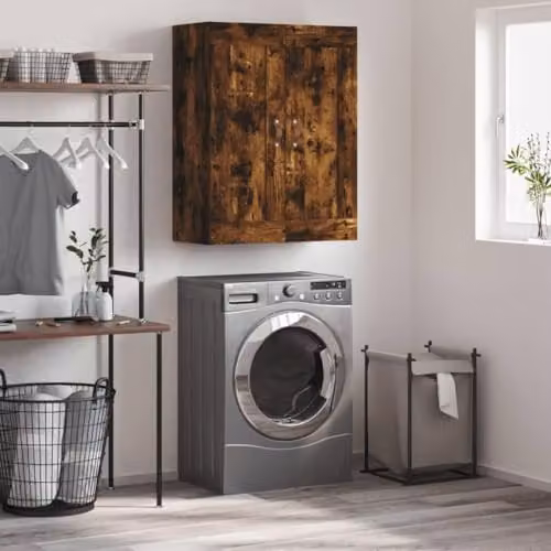 vidaXL Wall Mounted Storage Cabinet in Smoked Oak with Hinged Doors – 2