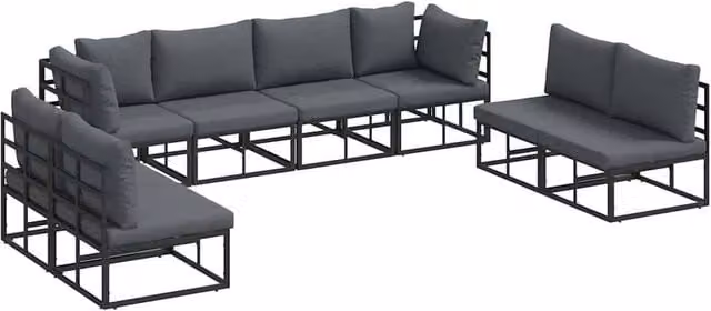 Berkfield Home 8 Piece Modern Garden Sofa Set in Black with Powder Coated Aluminium Frame and Weather Resistant Upholstered Cushions, W: 283 cm, D: 71.5 cm, H: 71 cm