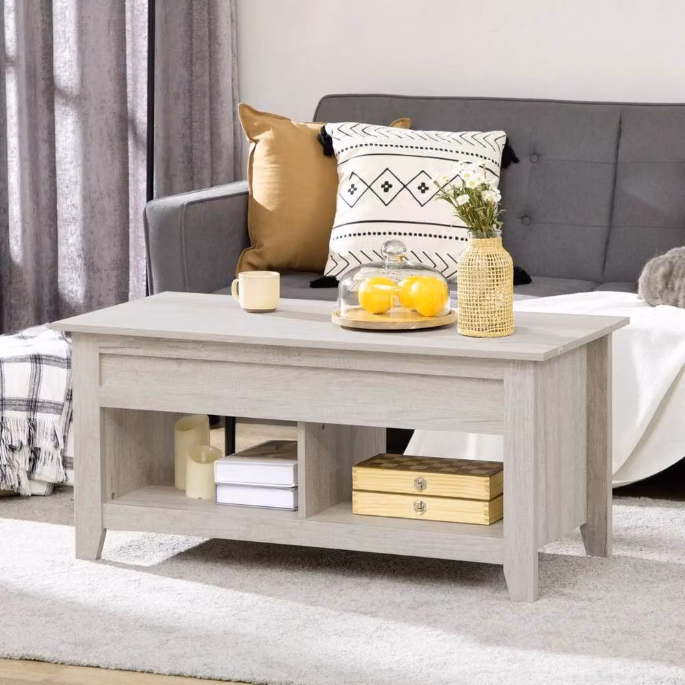 NESTLUNE Modern Lift Top Coffee Table with Hidden Storage in Beige, W: 100 cm, D: 15 cm, H: 15 cm – 2