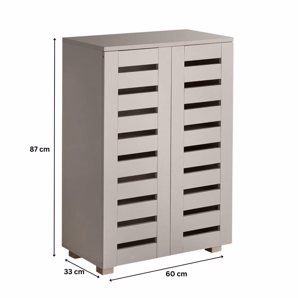Home Source 2 Door Grey Shoe Storage Cabinet with Hinged Doors and Internal Shelves – 4