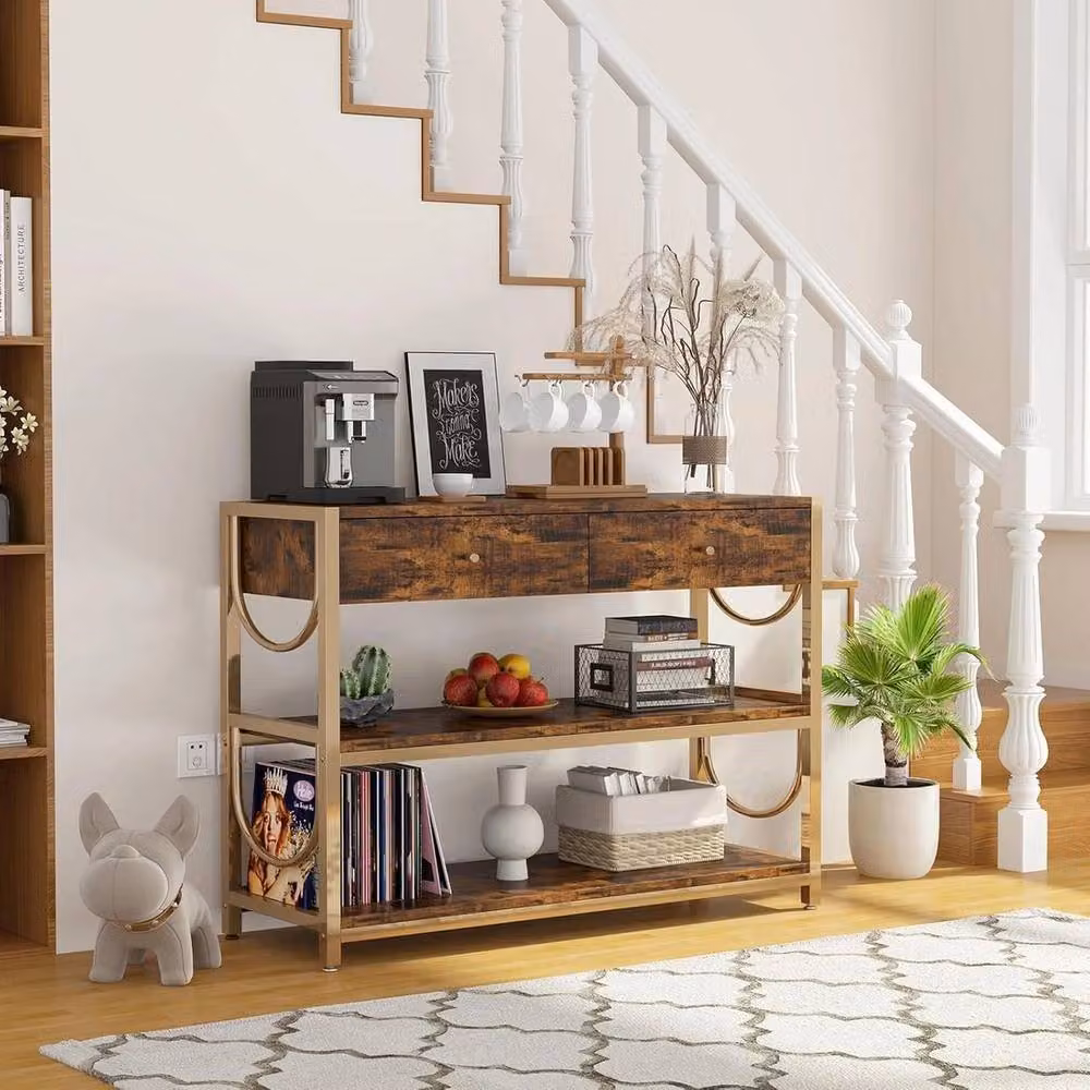 KORVIXA Brown Console Table with Drawers, W/D/H: 100 x 100 x 100 cm – 4