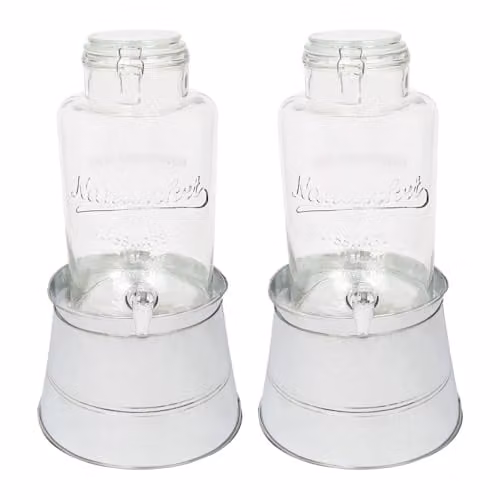 Rink Drink Glass Drinks Dispensers with Taps and Bucket Stands, 6.5L, Pack of 2, Silver and Transparent – 1