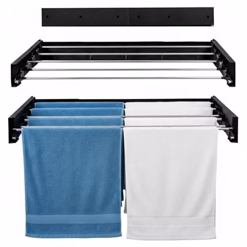 ATEK Wall Mounted Retractable Laundry Drying Rack in Black, W: 80 cm, D: 35 cm, H: 35 cm – 10