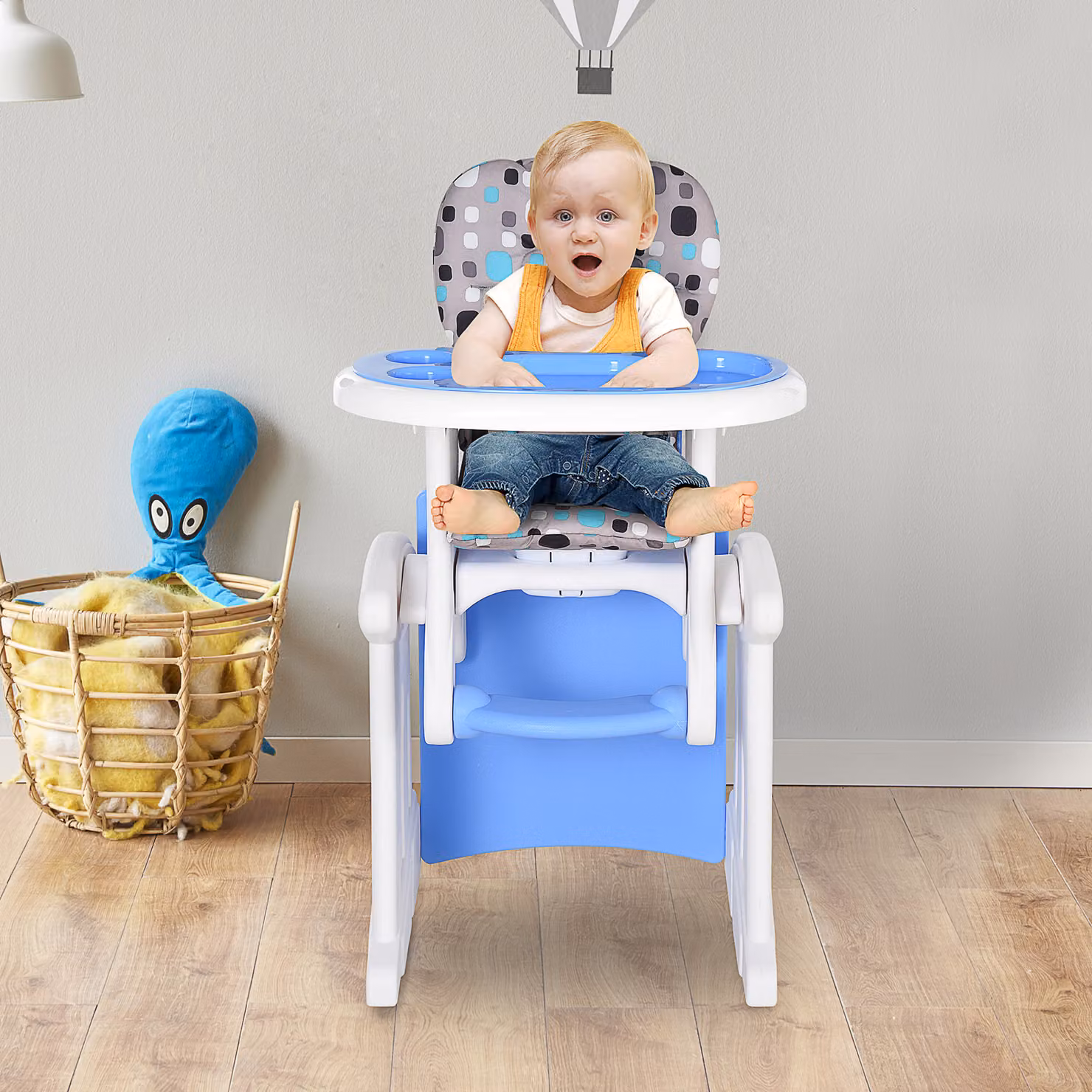 HOMCOM 3-in-1 Convertible Baby High Chair and Booster Seat with Armrests, Blue – 2