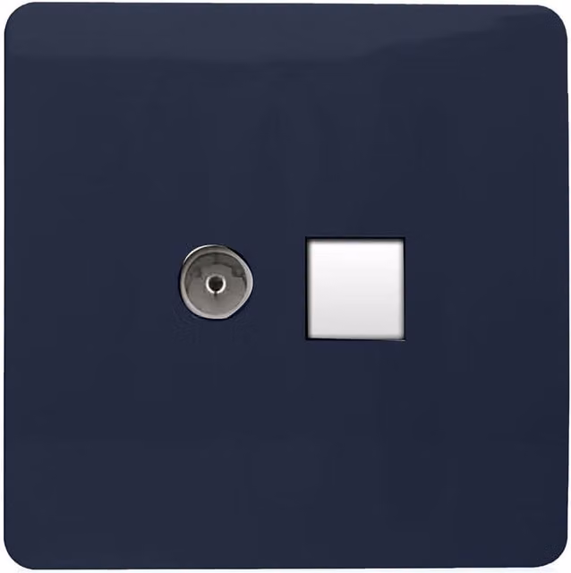 Trendi Switch 2 Gang Navy Blue TV Co-Axial and RJ45 Cat 5e Ethernet Flush Socket Plate