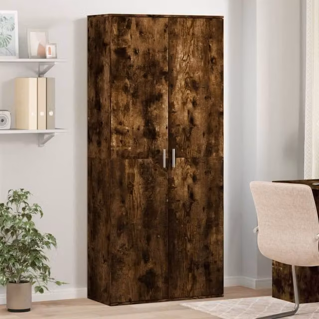 Berkfield Home Smoked Oak Highboard in Brown, W/D/H: 80 x 35 x 180 cm