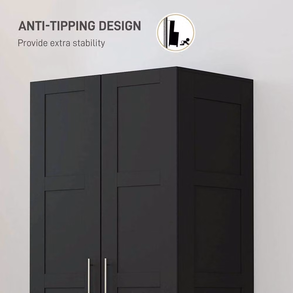 SPETLEK Modern Black Double Wardrobe with Soft-Close Hinged Doors, Hanging Rail and Internal Shelves, H 180.0 cm x W 80.0 cm x D 50.5 cm – 3
