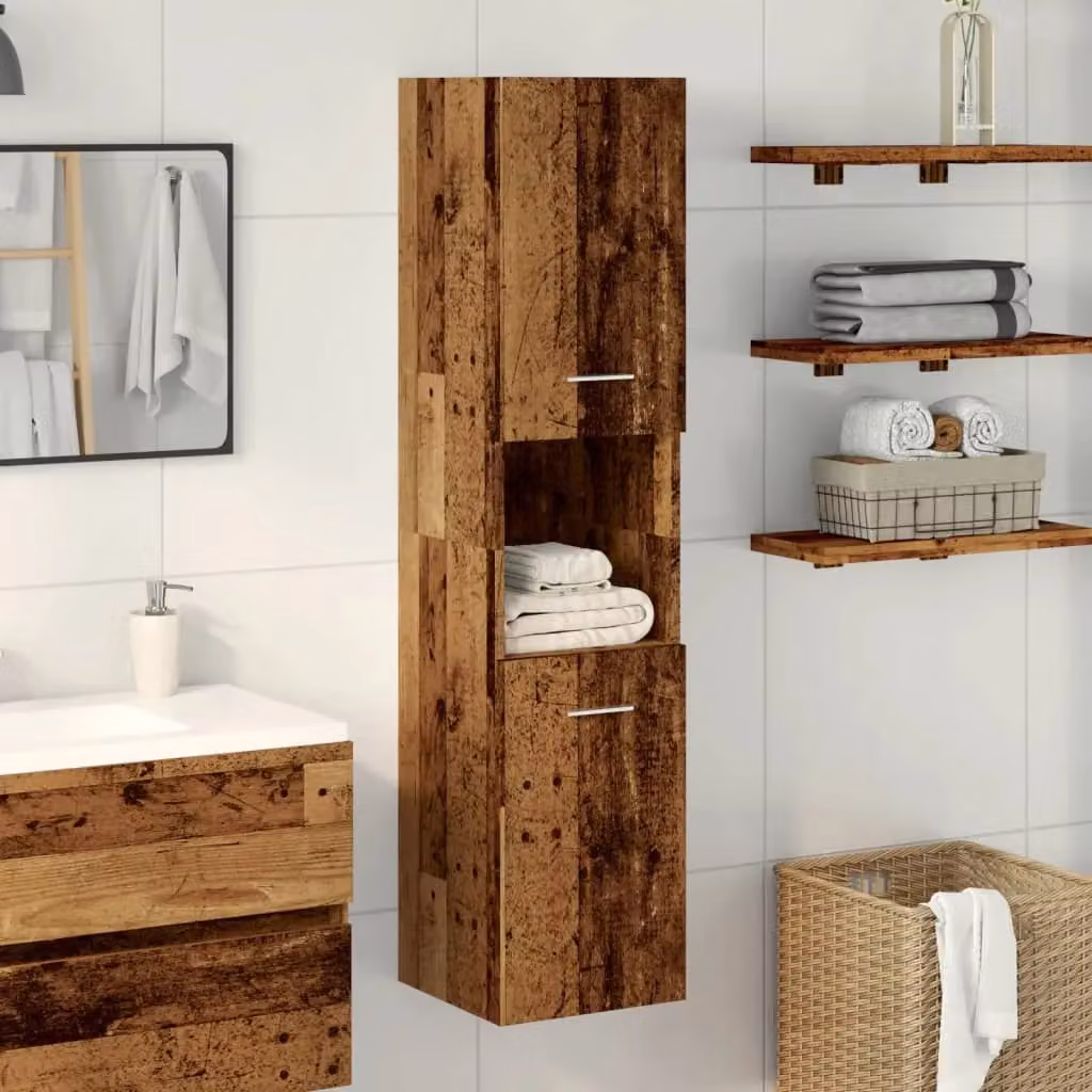 Berkfield Home Old Wood Bathroom Hanging Cabinet in Brown, W/D/H: 30 x 30 x 130 cm – 2