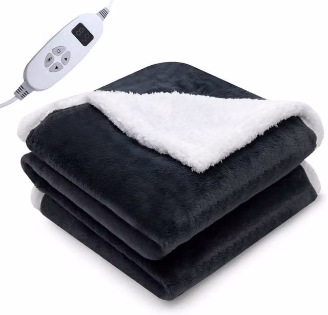 Costway Soft Sherpa Fleece and Velvet Electric Heated Blanket in Grey