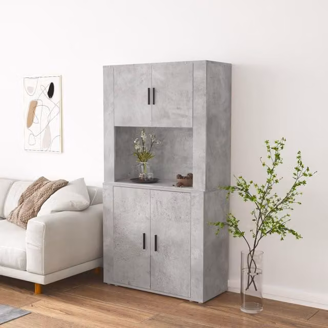 Berkfield Home Modern Wall Mounted Highboard in Concrete Grey with Hinged Doors and Open Shelves