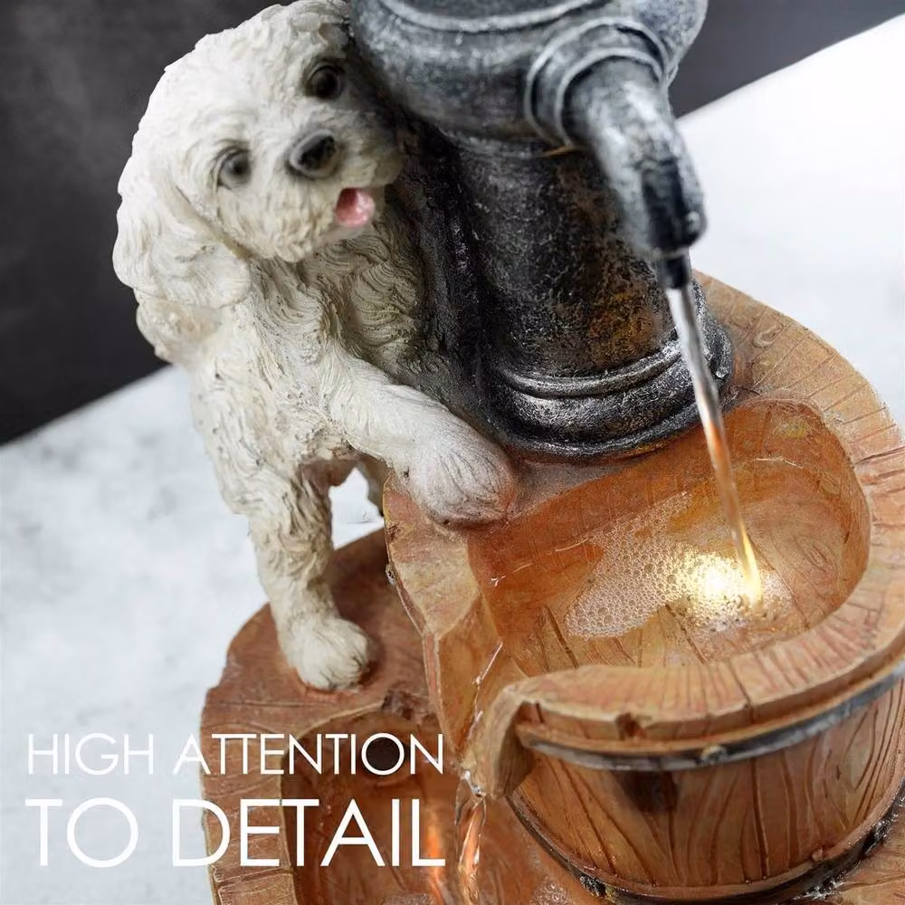 FLAVORA Solar LED Puppy Water Fountain in Brown – 2