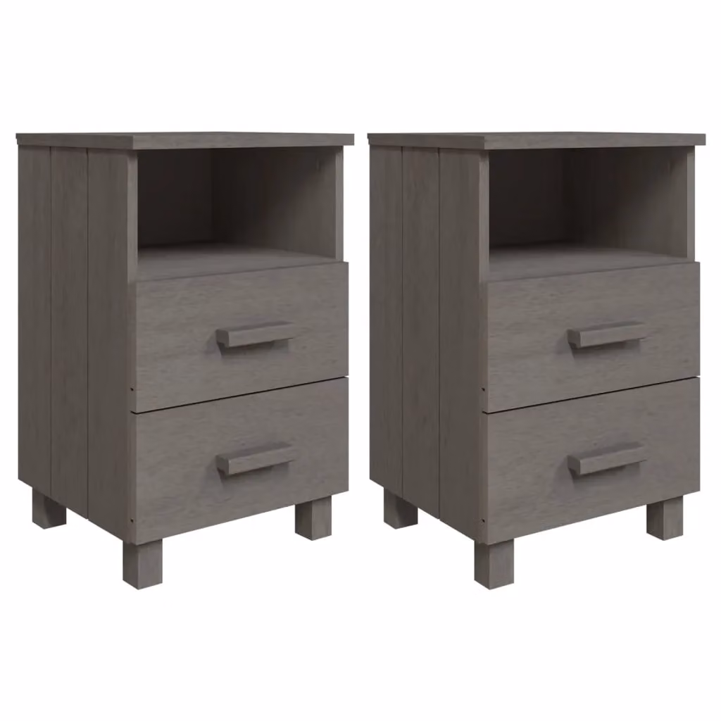 Berkfield Home HAMAR Solid Wood Bedside Cabinets, 2 Pack, Light Grey, W: 40 cm, D: 35 cm, H: 62 cm – 2