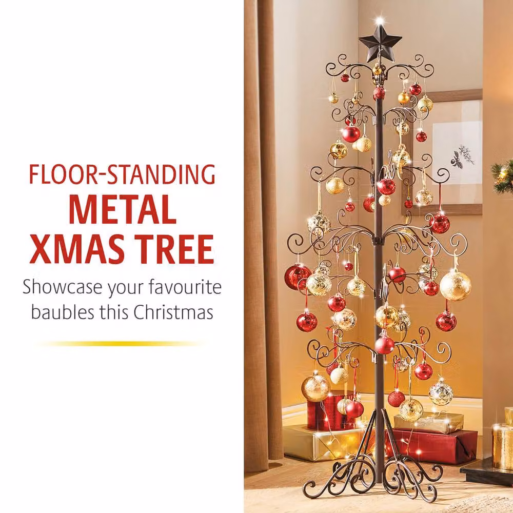 Coopers of Stortford Floor-Standing Metal Christmas Tree with Star Top, Black, Height: 164 cm – 2