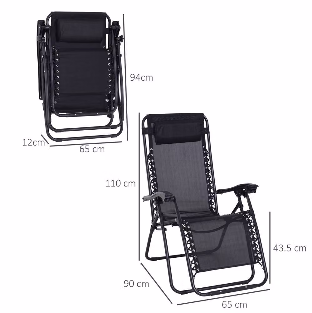 STILVORA Black Folding Zero Gravity Recliner Chair with Adjustable Headrest and Armrests – 2