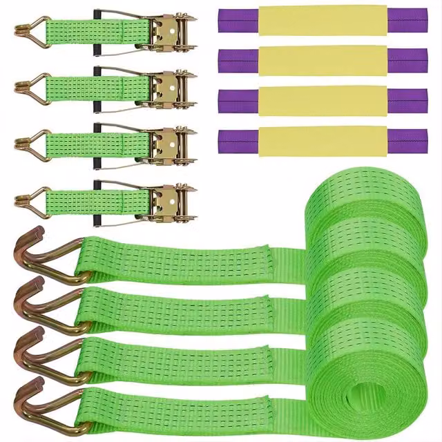VOGREX 4-Pack Green Ratchet Wheel Straps for Cars, Vans and Trailers
