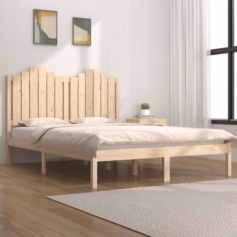 Berkfield Home Beautiful Solid Wood Pine Bed Frame, Beige, W/D/H: 140.5 x 190 x 110 cm – 2