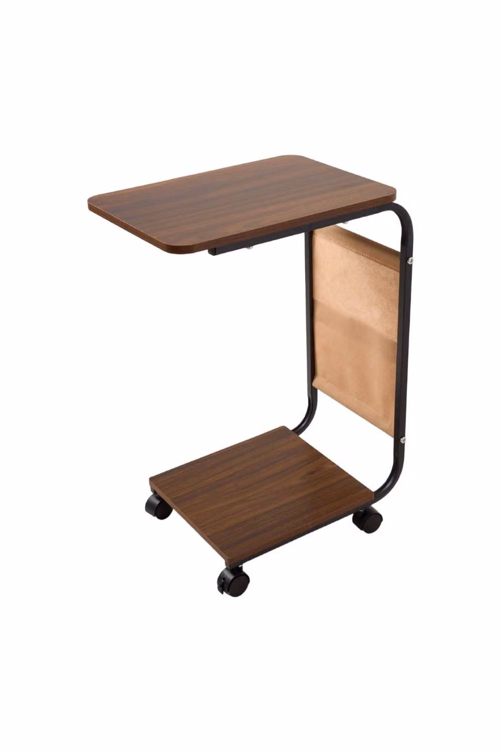 H&O Direct Modern C-Shaped Side Table with Storage Bag in Brown Walnut Finish – 4