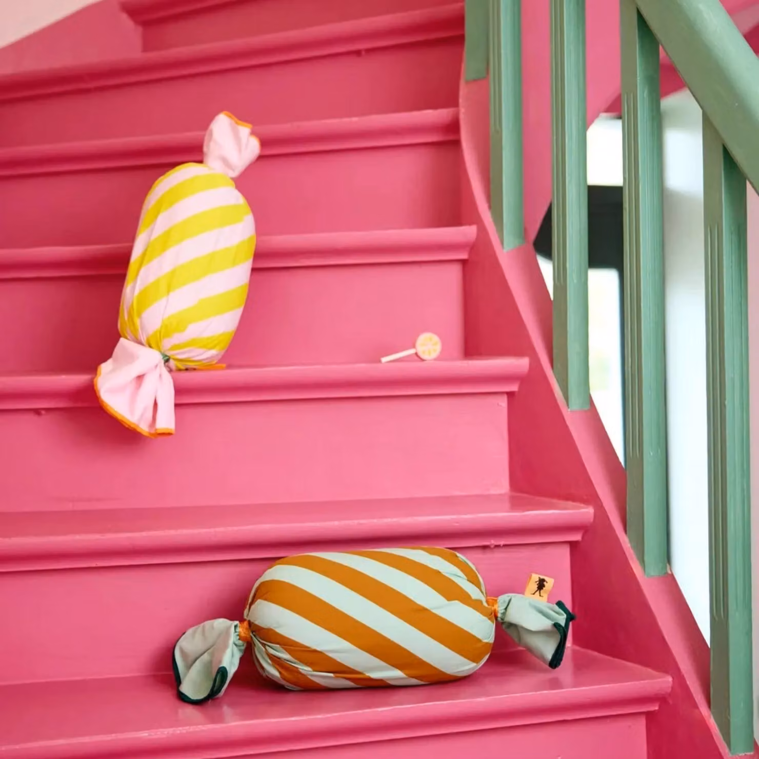 Kids Concept Striped Bolster Cushion for Children in Candy Green and Multicolour with Removable Washable Cover – 3