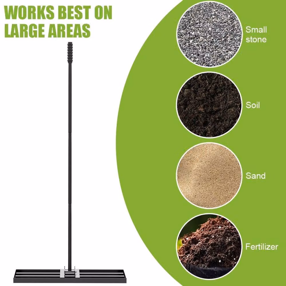 Kelvenix Heavy Duty Adjustable Lawn Leveller Sand and Soil Leveling Rake in Black, 1kg – 4