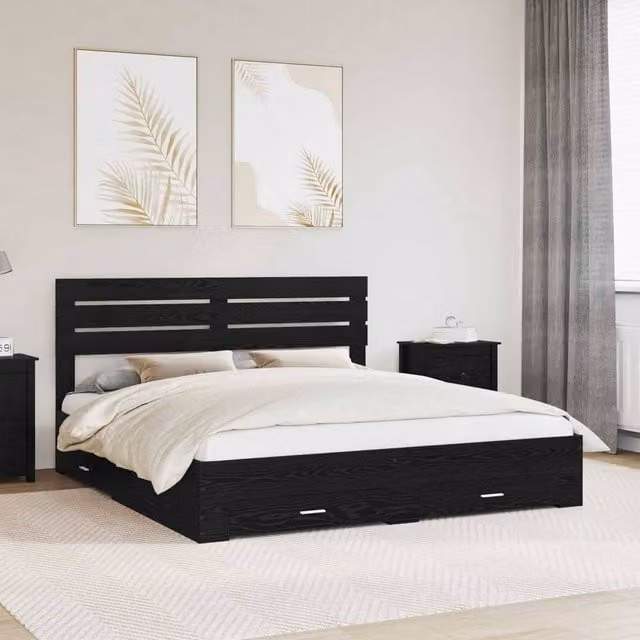 Berkfield Home Modern Bed Frame with Headboard and Drawers in Black Engineered Wood