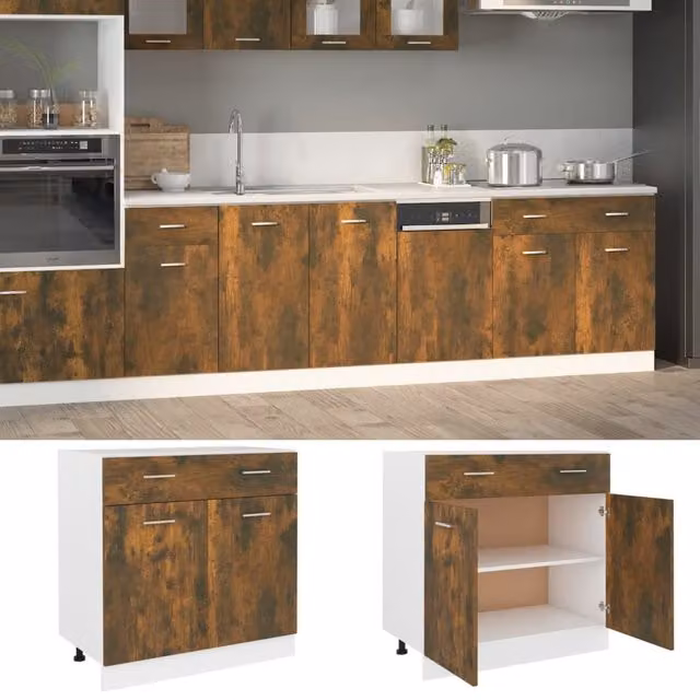 Berkfield Home Smoked Oak Bottom Cabinet with Drawer, Brown, W: 80 cm, D: 46 cm, H: 81.5 cm