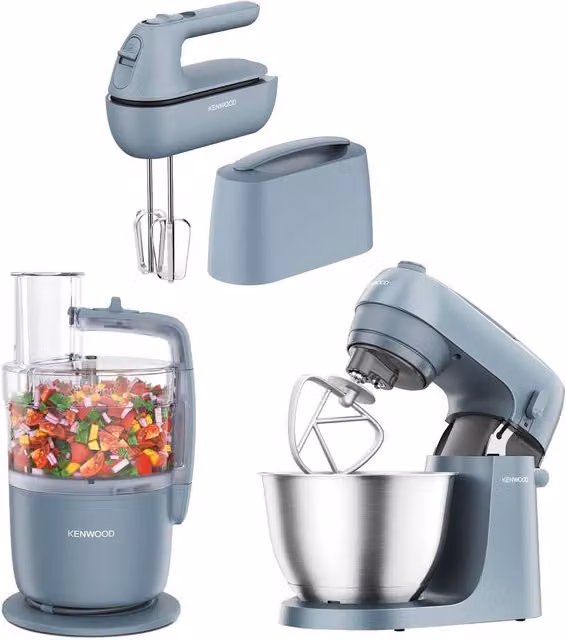 DeLonghi Go Food Processor, Stand and Hand Mixer in Storm Blue