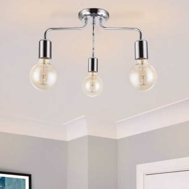 COSYLYTE Fraser 3 Light Modern Metal Ceiling Flush Light in Chrome