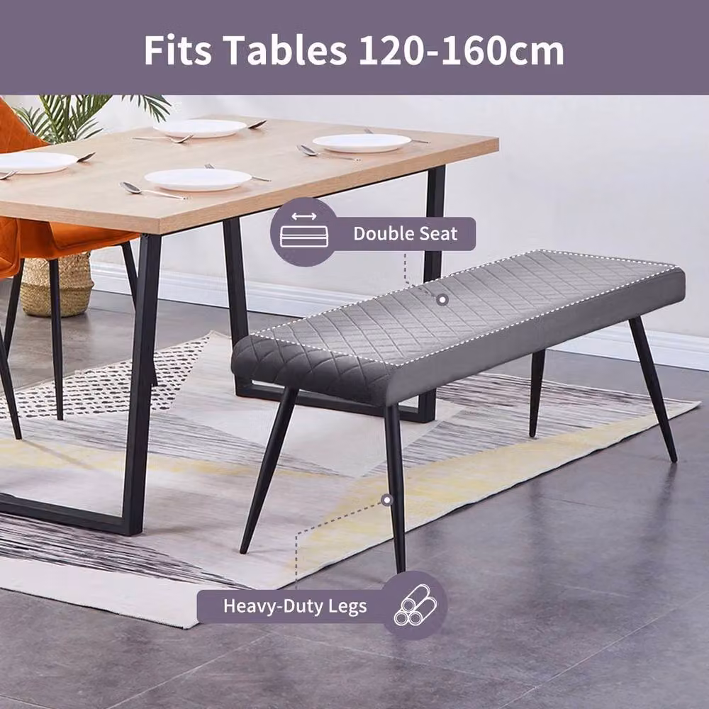 PAWNORA Grey Velvet Modern Dining Room Bench with Metal Frame – 3