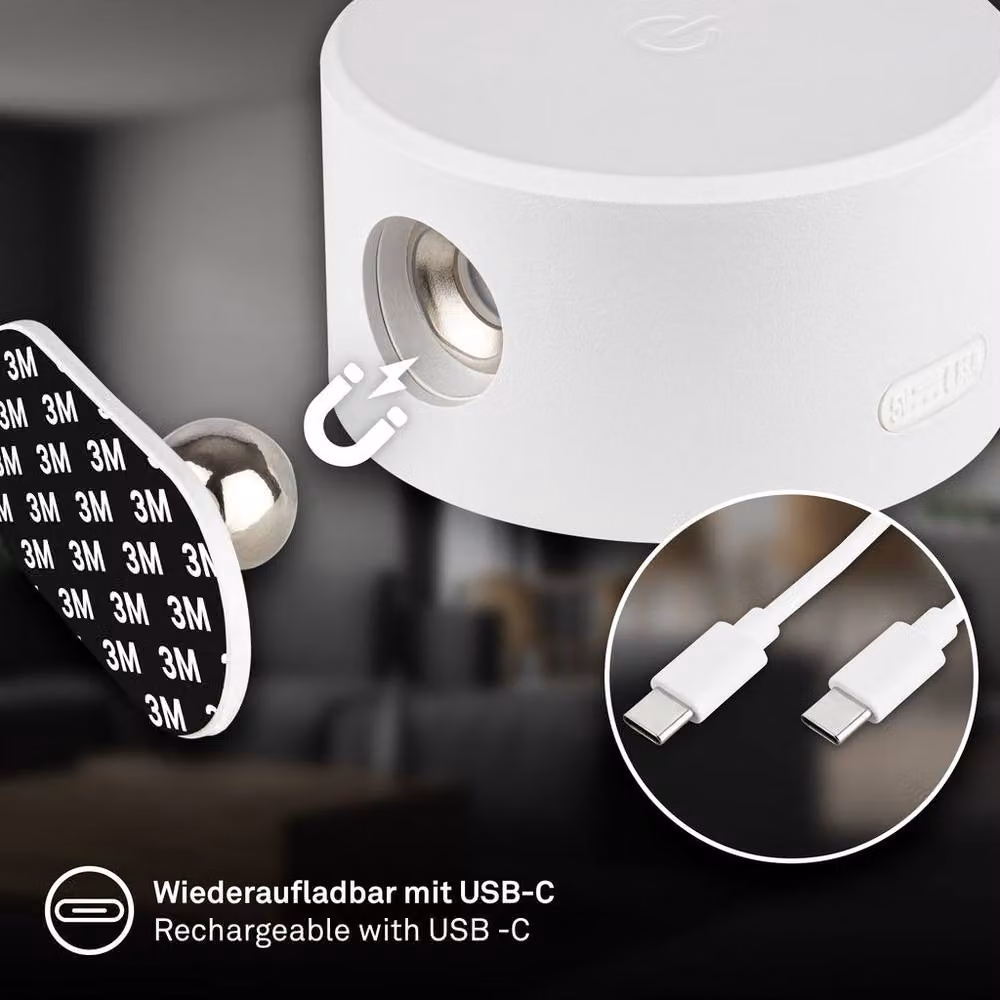 Briloner Rechargeable Cordless LED Wall Light, Dimmable and Touch Controlled, White, W/D/H: 9 x 7.5 x 4 cm – 2