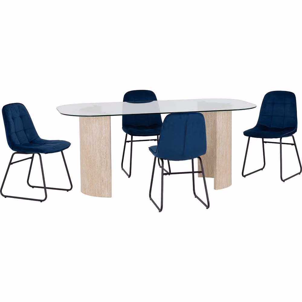 Seconique Modena Dining Set with Blue Lukas Upholstered Chairs and Oval Glass Table – 2