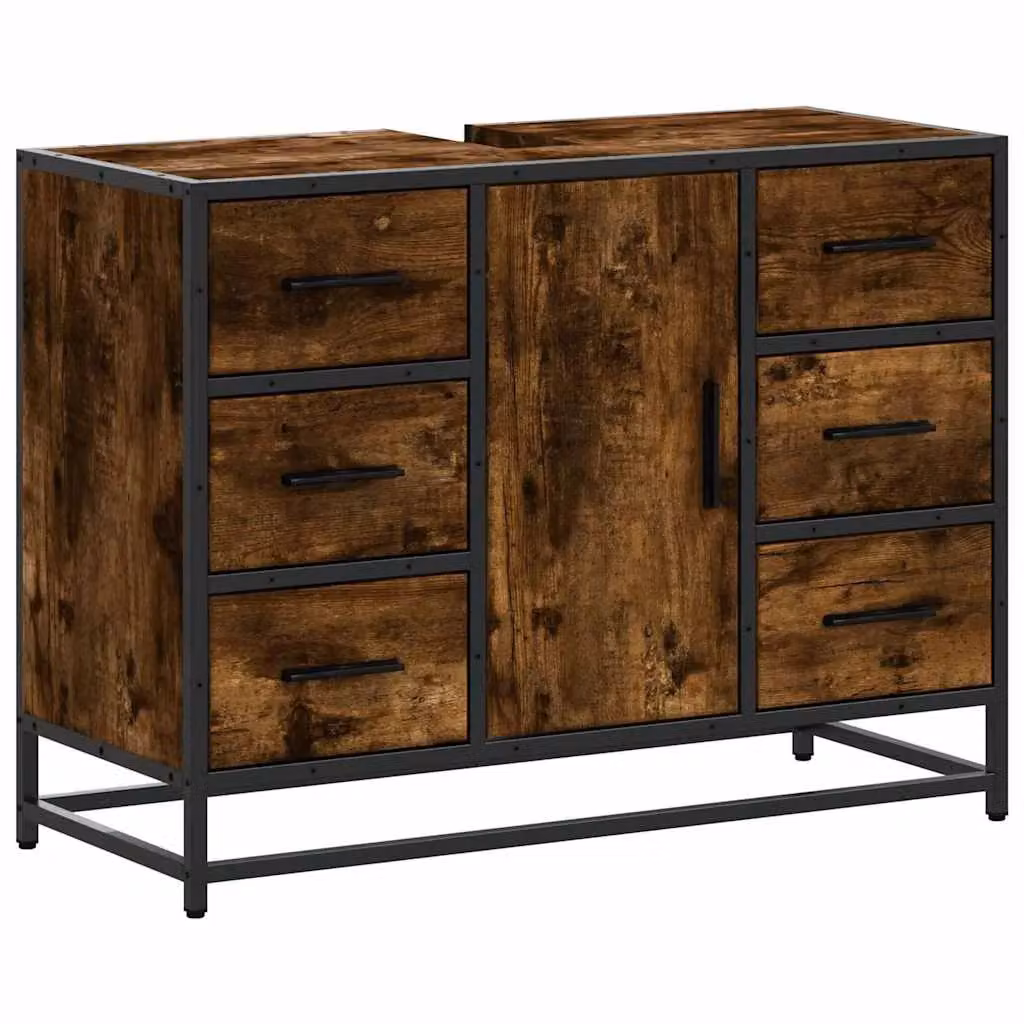Berkfield Home Smoked Oak Bathroom Sink Cabinet in Brown, W/D/H: 80 x 33 x 60 cm – 2