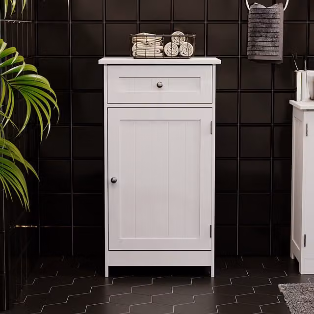 Priano Modern White Matt Freestanding Bathroom Cabinet with 1 Door and 1 Drawer