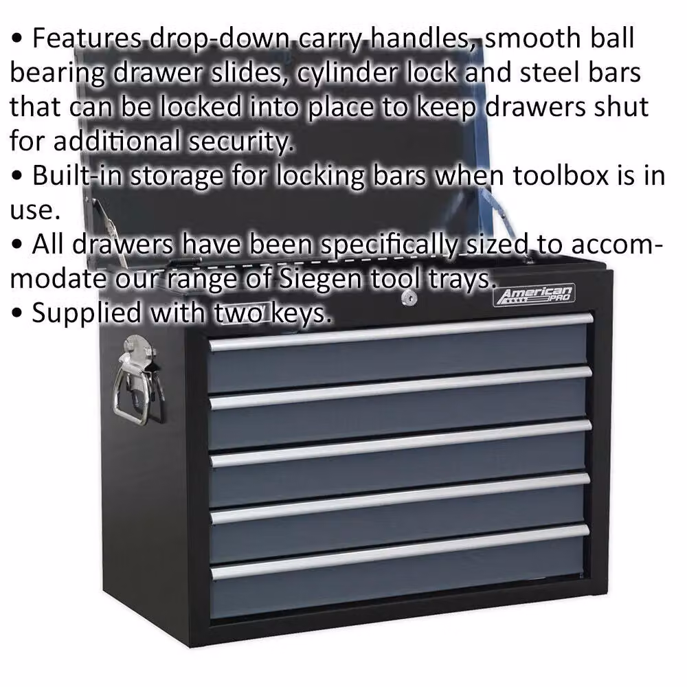 Loops Black 5 Drawer Lockable Tool Chest Storage Cabinet W: 60.0 cm, D: 30.5 cm, H: 47.0 cm – 2