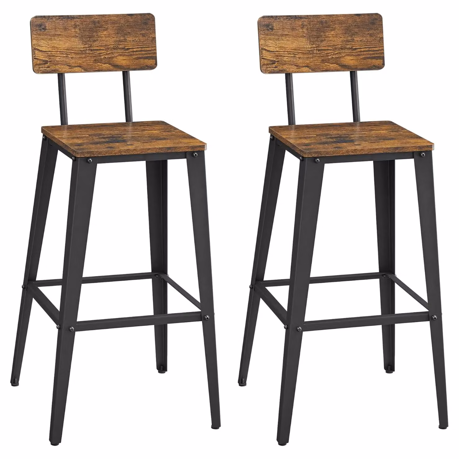 Rafaelo Mobilia Set of 2 Industrial Metal Bar Stools with Backrest in Brown and Black – 2