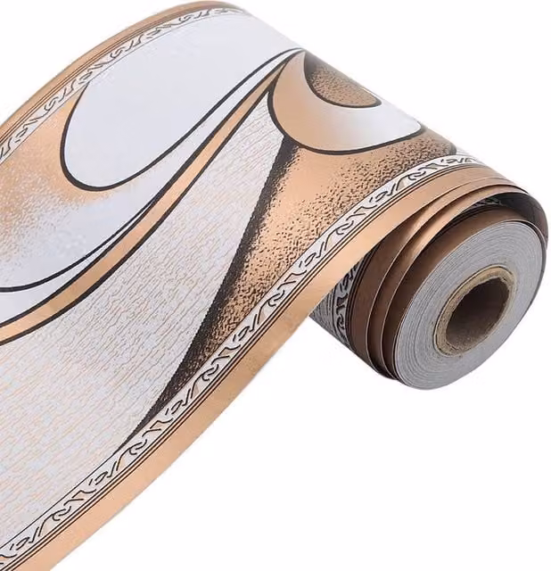 NESTLUNE Gold Art Nouveau Self-Adhesive Wall Skirting Border Sticker Wallpaper, W/H: 15 cm x 1000 cm