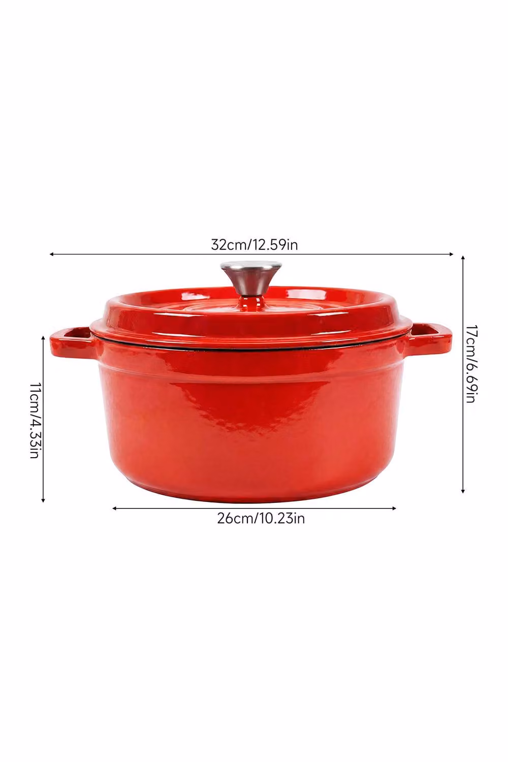 Living and Home Red Enamelled Cast Iron Dutch Oven Casserole Pot with Glass Lid, 5 L – 3