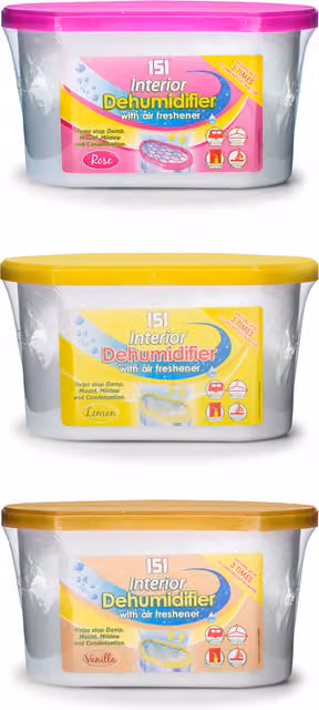 Pack of 3 Multi-Scented Interior Dehumidifiers, 400ml each, in White and Multicolour