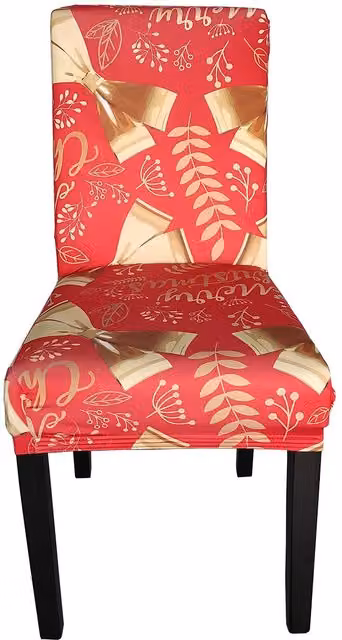Neel Blue Short Spandex Dining Chair Slipcover with Red Tree Leaves Floral Design – 1