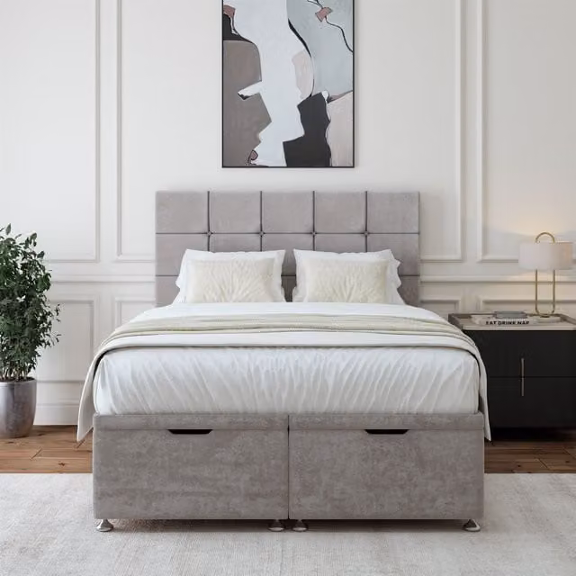 Bedmaster Luxury Velvet Ottoman Divan Base and Square Headboard in Light Grey, Super King, W/D/H: 200 x 200 cm – 1