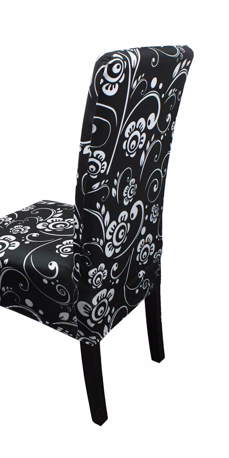 Neel Blue Floral Spandex Dining Chair Cover in Black and Blue – 3