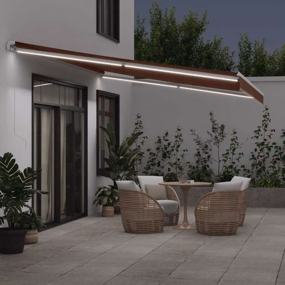 Berkfield Home Manual Retractable Awning with LED in Brown, W: 500 cm, D: 300 cm – 3