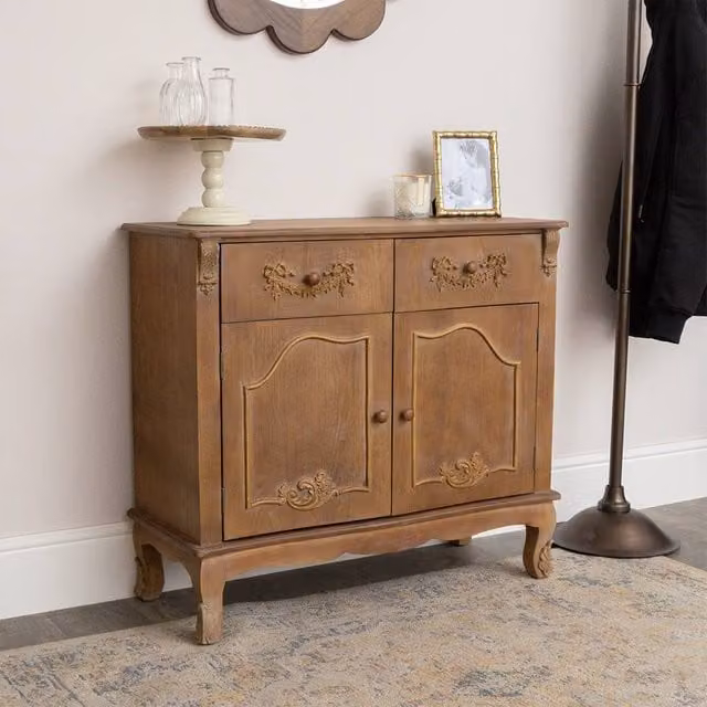 Melody Maison Pays Du Bois Large Wooden Sideboard Cupboard in Brown and White